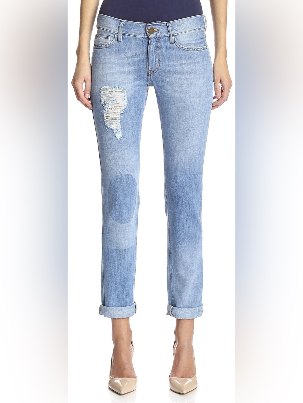 Etienne Marcel Cotton Distressed Stone Blue Geometric Fade Boyfriend Jeans Sz 26